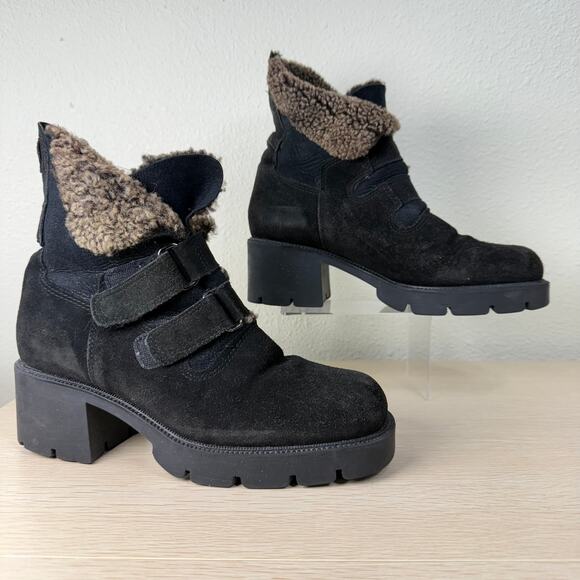 Y2k Aquatalia Suede Leather Sherpa Lined Chunky Heel Platform Fold Over Boots 7 - Picture 1 of 12